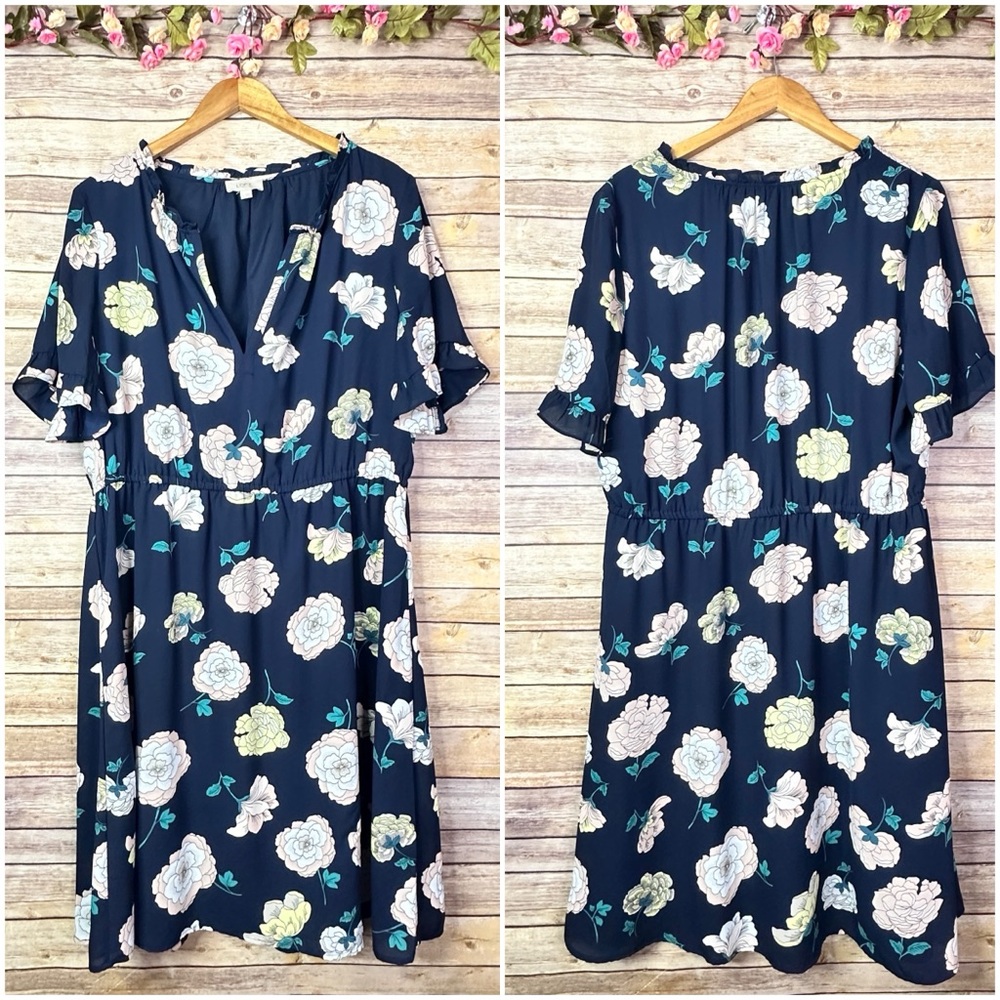 Loft Outlet Navy Floral Midi Dress